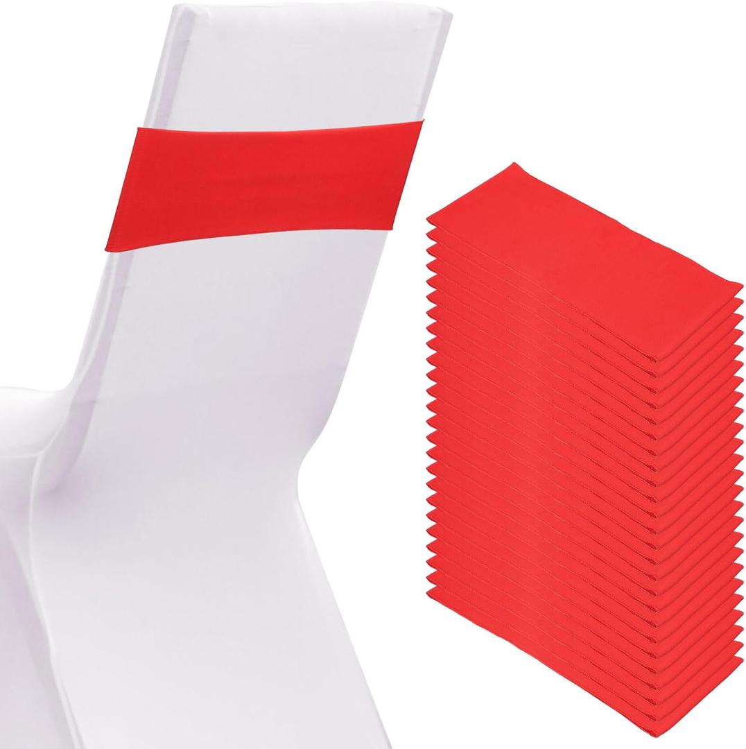 PATIKIL Premium Spandex Chair Sashes Bows, 25 Pcs Elastic Stretch Chair Cover Band Ties with Slider Buckle for Birthday Party Banquet Wedding Decoration, Bright Red