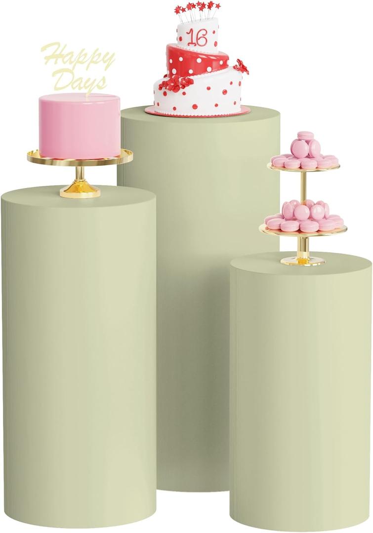 Wokceer Spandex Cylinder Stand Covers for Party - 3pc Set Sage Green