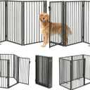 Metal Freestanding Dog Gates with Door for Outdoor Indoor,120'' Extra Wide 32'' Tall Free Standing Dog Gate for Doorways,Large Openings,Deck,Yard,Porch,Foldable Safety Pet Fence(Black,6 Panels)