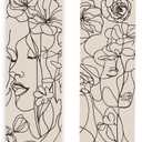 PLIGREAT 2 Pack Line Drawing Style Vertical Tapestry with Tassels Art Line Flowers Lady Wall Hanging for Bedroom Living Room Office Home Decor Long Narrow Art Tapestry, 52" x 13" (Black, Beige)