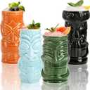 Peohud 3 Pack Ceramic Tiki Mugs, Hawaiian Party Mugs, 20/18/16 Oz Exotic Cocktail Glasses, Tiki Drinking Tumbler Cups for Mai Tai, Pina Colada, Tiki Bar Professional Barware
