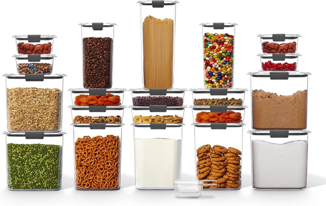Rubbermaid Brilliance BPA-Free Airtight Food Storage Containers with Lids Set of 20 with Scoops Perfect for Kitchen and Pantry Organization, Assorted Sizes