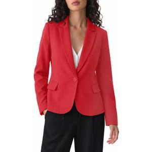 luvamia Women's Long Sleeve Formal Notch Lapel Button Down Blazer Pockets Jacket (Red, S)