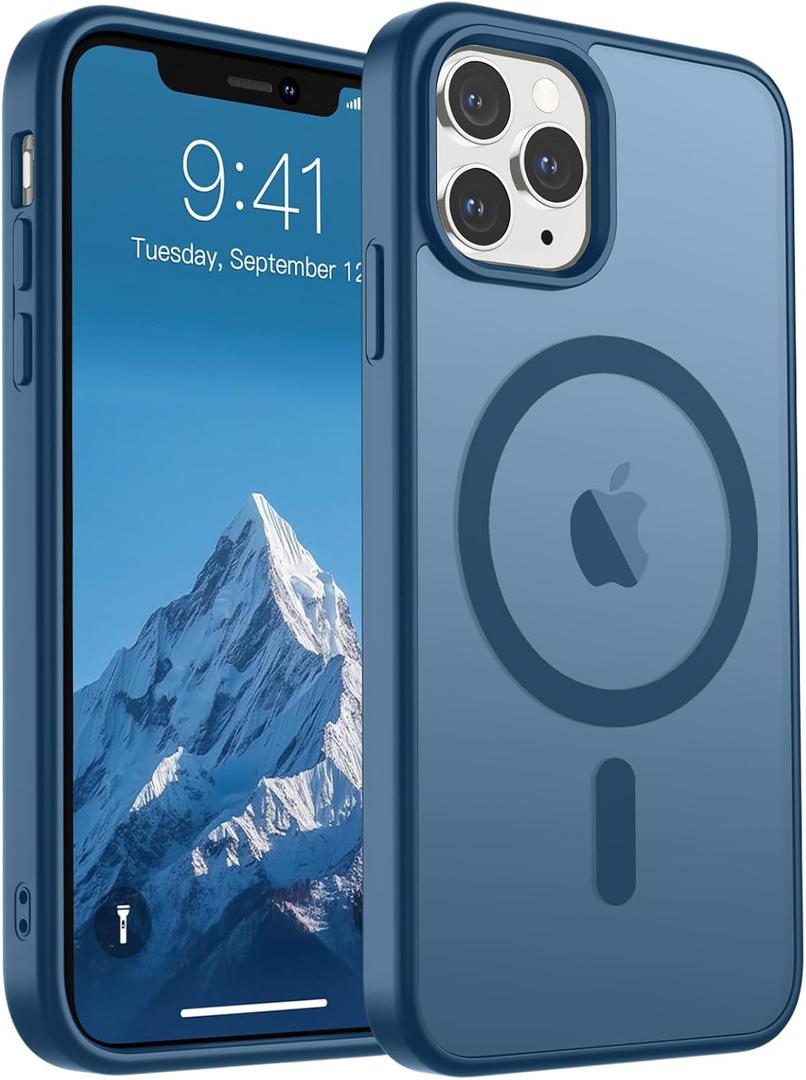 SUPFINE Magnetic for iPhone 11 Pro Max Case (Compatible with MagSafe) (10 FT Military Grade Drop Protection) Slim Translucent Matte Shockproof with Anti-Fingerprint Phone Case,Deep Blue