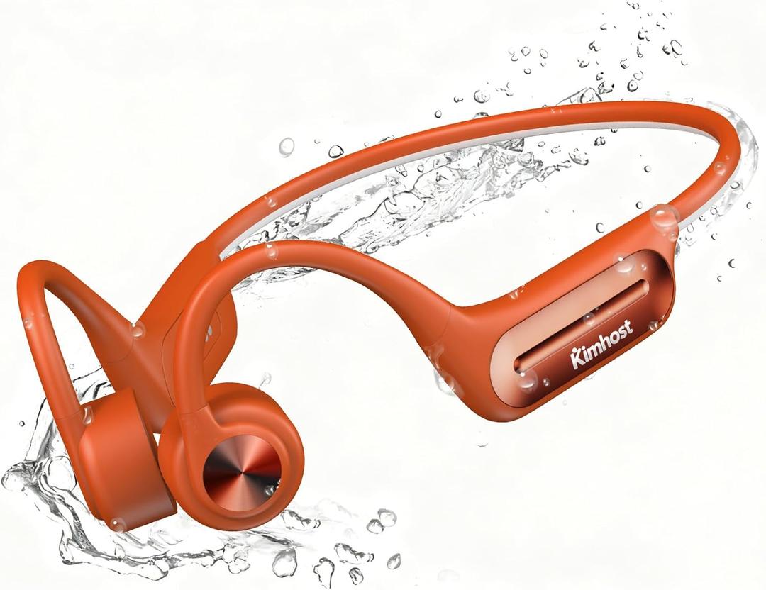 Bone Conduction Headphones, Open Ear Headphones with MP3 Mode 32GB, 10Hrs Playtime IP68 Waterproof Swimming Headphones Secure Fit for Running, Cycling, Work, GiftOrange