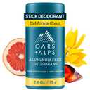 Oars + Alps Aluminum Free Deodorant for Men | Long Lasting Odor Protection, Clear & Free of White Residue, Anti-Chafing Smooth Glide, Dermatologist Tested, California Coast, 1pk, 2.6oz