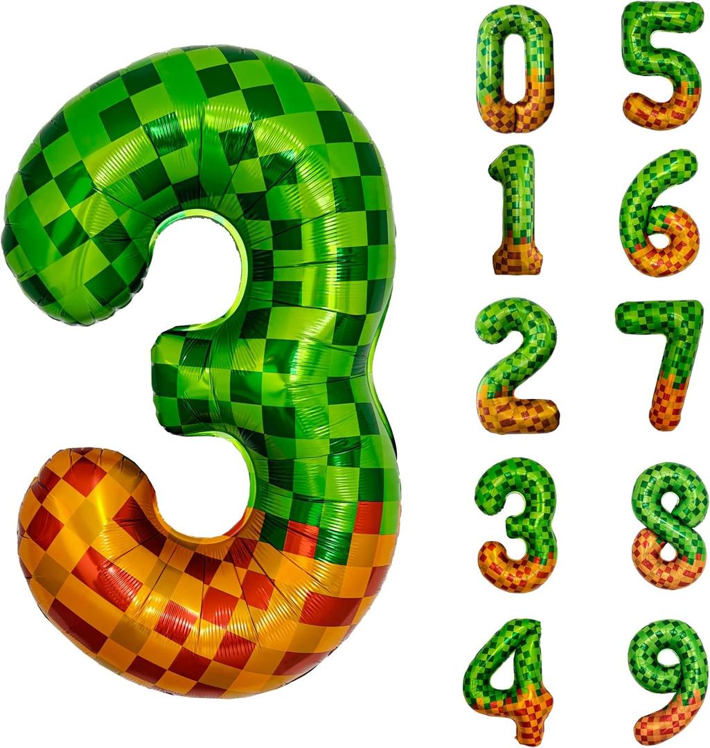6 x Pixel & TNT Theme 40in Giant Number Balloons - Foil Mylar Birthday Party Decorations for Kids Adults Cumpleaos, Block Style Pixel Art Shape Balloon Decor Supplies (Pixel, Number 3)