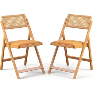 SOBIBO Wood Folding Dining Chairs, Padded Seat, Set of 2, Orange & Natural