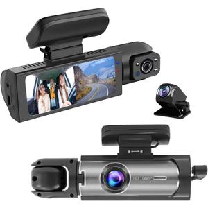 Dashcam Front and Inside,Car Camera Dash Cam for Cars,Driving Recorder with IR Night Vision,Loop Recording,Wide Angle Lens,3.16 Inch IPS Screen,Parking Mode (Silver Gray)