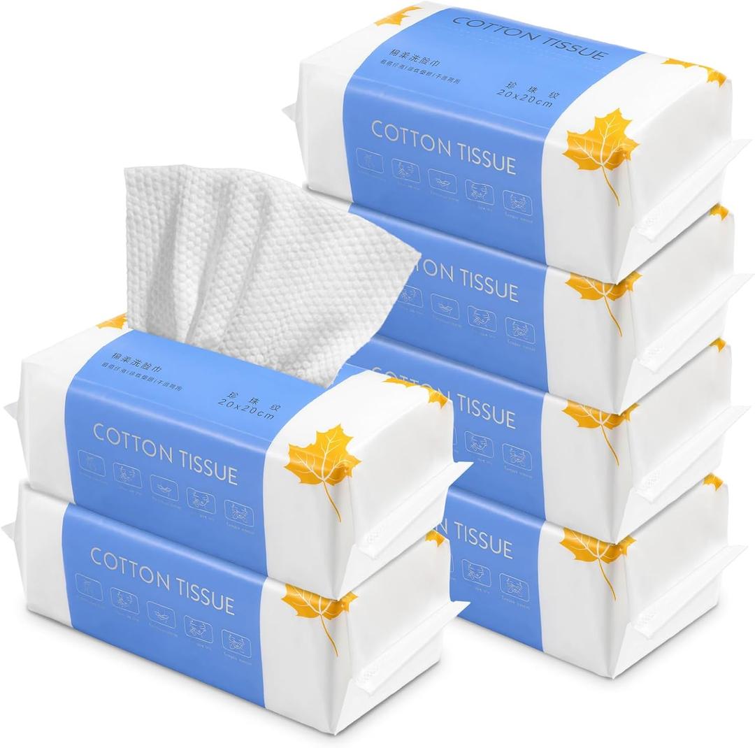 Molain 6Pack Soft Face Towels, 100% Cotton Face Tissues, Unscented Cotton Tissues, Disposable Lint Free Facial Cleansing Towels for Skin Care, Makeup Remover, Face Wipes, 600 Ct