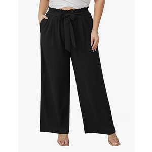 AusLook Women's Plus Size Wide Leg Lounge Pants with Pockets High Waisted Palazzo Adjustable Tie Knot Trousers, XL