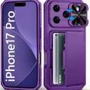 for iPhone 17 Pro Wallet Case with Camera Cover, Card Holder (4-5 Cards), Military Grade Protection, Heavy Duty Women Men Protective Phone Case for iPhone 17 Pro 6.3" 2025, Dark Purple