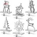 Jetec Set of 6 Christmas Stocking Holders for Mantle Silver Metal Snowflake Snowman Santa Reindeer Christmas Hooks Hangers for Mantel Fireplace Xmas Party and Home Decoration(Santa Claus)