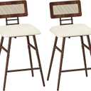 HOOBRO Bar Stools, Set of 2 Barstools, Bar Chairs with Footrests, Rattan Bar Stools, Bar Chairs with Backrests, for Dining Room, Kitchen, and Offices, Walnut and Beige HE42BYP201