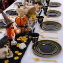 WELLIFE 600 PCS Black Gold Disposable Dinnerware Set for 100 Guests