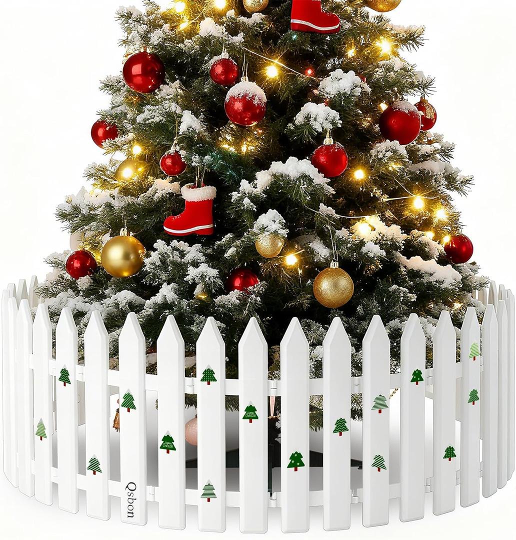 Christmas Tree Fences 24PCS: Sticker DIY Christmas Tree Gate White Picket Fence for Xmas Holiday Party Decor Garden Home Office, Inches (24pcs-8.6ft)