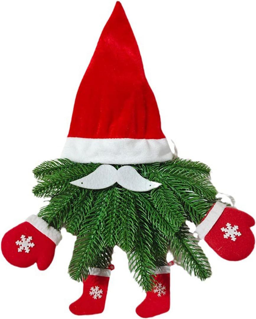 18inch Christmas Gnome Wreath for Front Door Artificial Pine Needle Christmas Gnome Wreath with Snowflake Gloves Cute Swedish Tomte Door Wreath Hanging Ornaments for Porch Window Home Decor