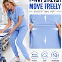 KUNGFU SCRUBS Women’s Scrub Set with 8 Pockets, Stretch V-Neck Scrub Top and Jogger Pants, Breathable Medical Uniforms for Nurses (Ceil Blue, XL)