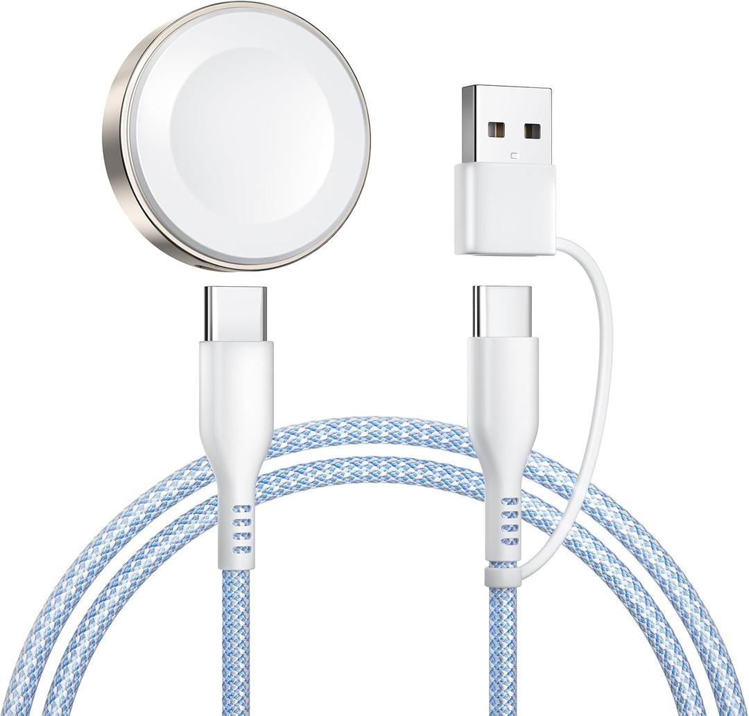 2 in 1 USB A/C Fast Charging Cable for Apple Watch Charger,4ft 60W Max Type C to C Fast Charging Nylon Braided Cord for iPhone 17 16 iPad,Travel Essentials for iWatch Series Ultra 42/44/46mm