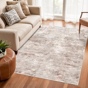 RUUGME Washable Abstract Rug 4X6Living Room Large Vintage Area Rug Soft Indoor Low Pile Carpet for Bedroom, Dining Room Non-Slip Backing Distressed Floor Decor Machine Washable Mat 4X6 Brown