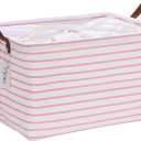 Hinwo 31L Large Storage Bins, Closet Organizers and Storage, Shelf Baskets, Foldable Clothes Storage Baskets with Handles, Containers for Clothing, Blanket, Towels, Toys, Bedding (Pink Stripe) (16.5" / 31L / 1-Pack)