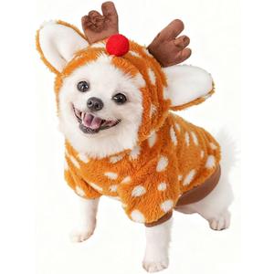 SSEISS Christmas Dog Elk Hoodie, X-mas Pet Costume, Brown Deer Cat Clothes, Winter Warm Dogs Coat for Cats Small Medium Dogs (Large)