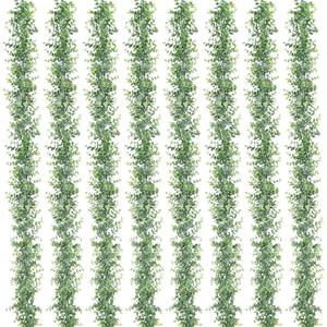 Dolicer 8 Pack Faux Eucalyptus Greenery Garland, 48FT Artificial Eucalyptus Leaves Vine, Fake Hanging Garlands Wedding Backdrop Arch Wall Table Party Decor (Grey Green)