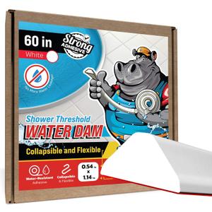 Shower Threshold Water Dam Barrier 60" - White Collapsible Shower Water Blocker - Guard for Walk in Shower - Water Guard Stopper for Floor - Shower Door Water Blocker - Triangular - By Hippo Dam