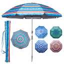 Blissun 7.2' Portable Beach Umbrella with Sand Anchor, Tilt Pole, Carry Bag, Air Vent, Rainbow Color
