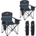 GREEN PARTY Folding Camping Chair Oversized Heavy Duty Lawn Chair with Cooler Bag, Cup Holder, Storage Pocket, Collapsible Padded Outdoor Arm Chair, Quad Lumbar (2 Pack Green)