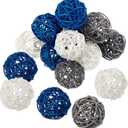 Yaomiao 15 Pieces Vase Filler Rattan Balls Decorative for Craft, Party, Wedding Table Decoration, Aromatherapy Accessories, 1.8 Inch(Blue Gray White)