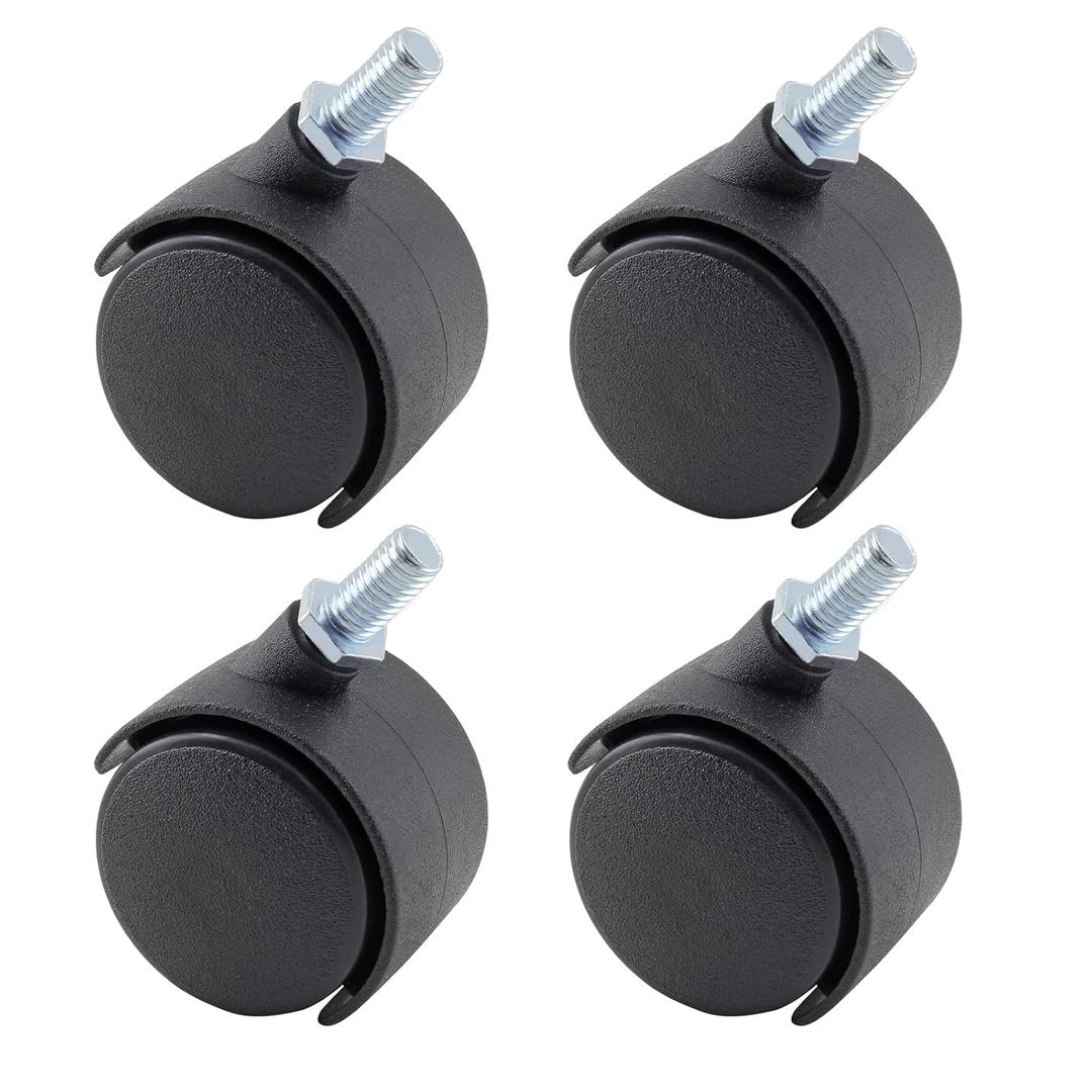 BokWin 4 Pcs 1.5" Plastic Casters Shelving CasterM8 Stem Nylon Furniture Wheel Replacement Threaded Stem Swivel Cart Wheels for Office Chair Commodity Shelf Black Tone Without Brake, Black