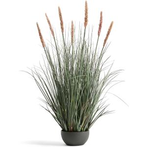 3ft Onion Grass, Artificial Plant and Greenery, Fake Floor Plants Indoor Outdoor, Faux Horsetail Reed Grass with 7 Pink Flower Crowns, Potted, House Decorative