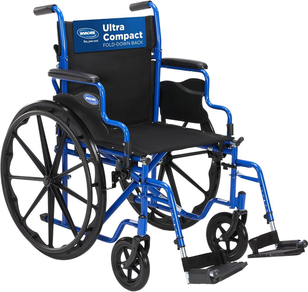 Invacare Wheelchair for Adult, Compact Folding Manual Wheel Chair with Flip-Back & Removable Desk-Length Arms, Fold-Down Backrest, Lightweight Design, Swing-Away Footrests, 300lb Weight Capacity