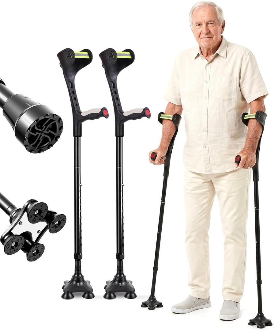 Folding Forearm Crutches for Adults, Adjustable Elbow Crutches with Quad Tip