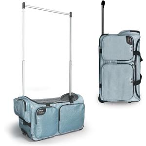 Travolution NEW Glittering Dance Bag with Garment Rack, 23 Inch Rolling Duffel With Wheels, Ideal for Competitions & Travel, Easy-assembly Lightweight Aluminum Clothes Rack (Glitter Blue)