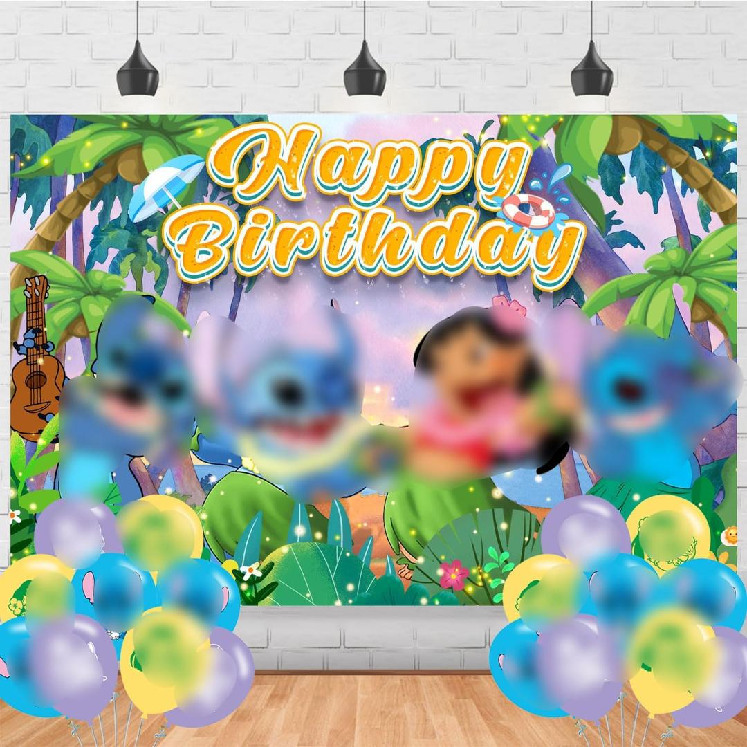 Summer Stittch Backdrop Large Fabric Luau Hawaiian Birthday Party Decorations Hawaiian Aloha Party Banner Decorations Stittch Baby Shower Background 5x3ft