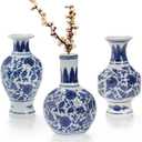 Goaste 3 Pack Small Blue and White Porcelain Vases, 5.5 Inch Tall Mini Vintage Vases, Classic Decorative Bud Vases, Chinoiserie Ceramic Vases for Home Decor, Office, Party Decoration and Events