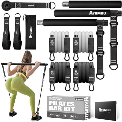 Ayombo Pilates Bar, Multifunctional Pilates Bar Kit with Resistance Bands, Adjustable Fitness Workout Equipment Set for Men Women, Portable Home Gym Pilates Equipment of Full Body Exercise