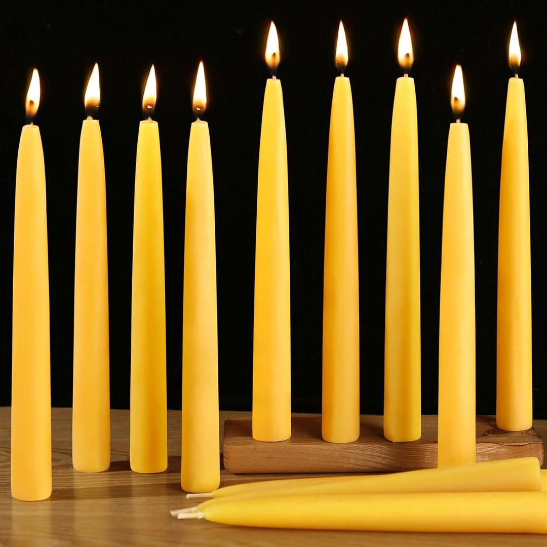 24 Pack Beeswax Taper Candles, 10in Dripless Pure Beeswax Candlesticks, 8 Hours Long Burning Smokeless Tapered Natural Bees Wax Candles for Home, Prayer, Dinner