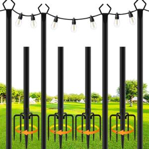 SINLEY 4 Pack String Light Poles,10 Ft Metal Poles with Fork for Outdoor String Lights,Outdoor Light Poles with Fork,Poles/Post/Stand for Outside,Patio,Deck,Backyard,Garden Wedding,Party