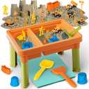 Lehoo Castle Sensory Table with Sensory Sand, Indoor Sensory Bin with Lid & 2.6lbs Play Sand, Construction Kit with 6 Alloy Trucks & Castle Molds, Sensory Toys for Toddler Boys and Girls