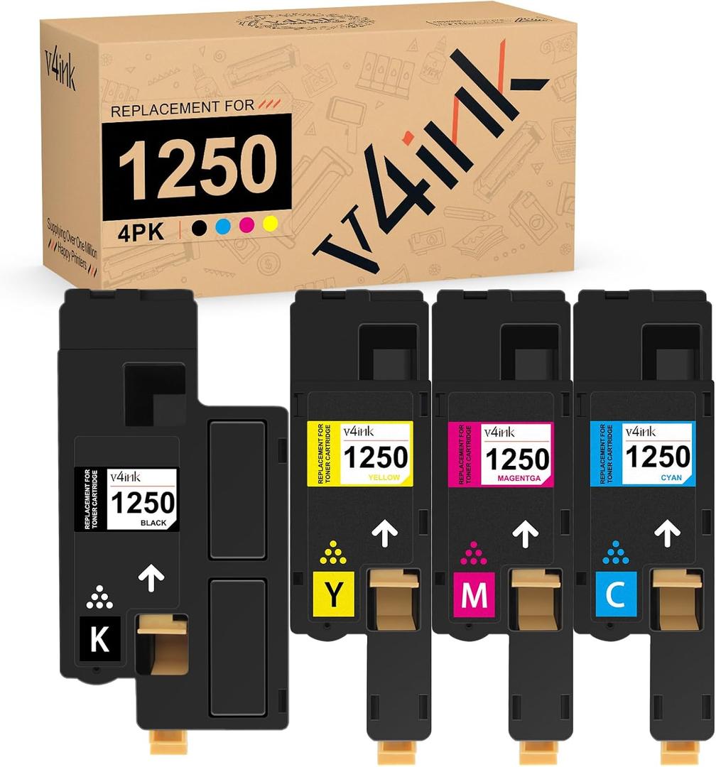 v4ink High Yield Compatible Toner Cartridge Replacement for Dell 1250 810WH C5GC3 XMX5D WM2JC (KCMY, 4-Pack) for use in Dell 1250c Dell C1760nw 1350cnw 1355cn 1355cnw C1765nf C1765nfw Printer