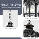 Emliviar Large Outdoor Pendant Light for Porch, 21 Inch Outdoor Hanging Light, Black Finish with Water Glass Shade, WE215HM BG, Medium - 21 Inch