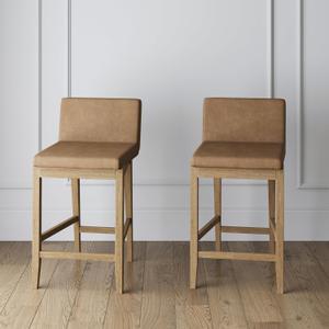 Nathan James Gracie Modern Counter Height Bar Stool with Back, Counter Stool Upholstered Chair with PU Leather and Brushed Wooden Legs, Light Brown, Set of 2