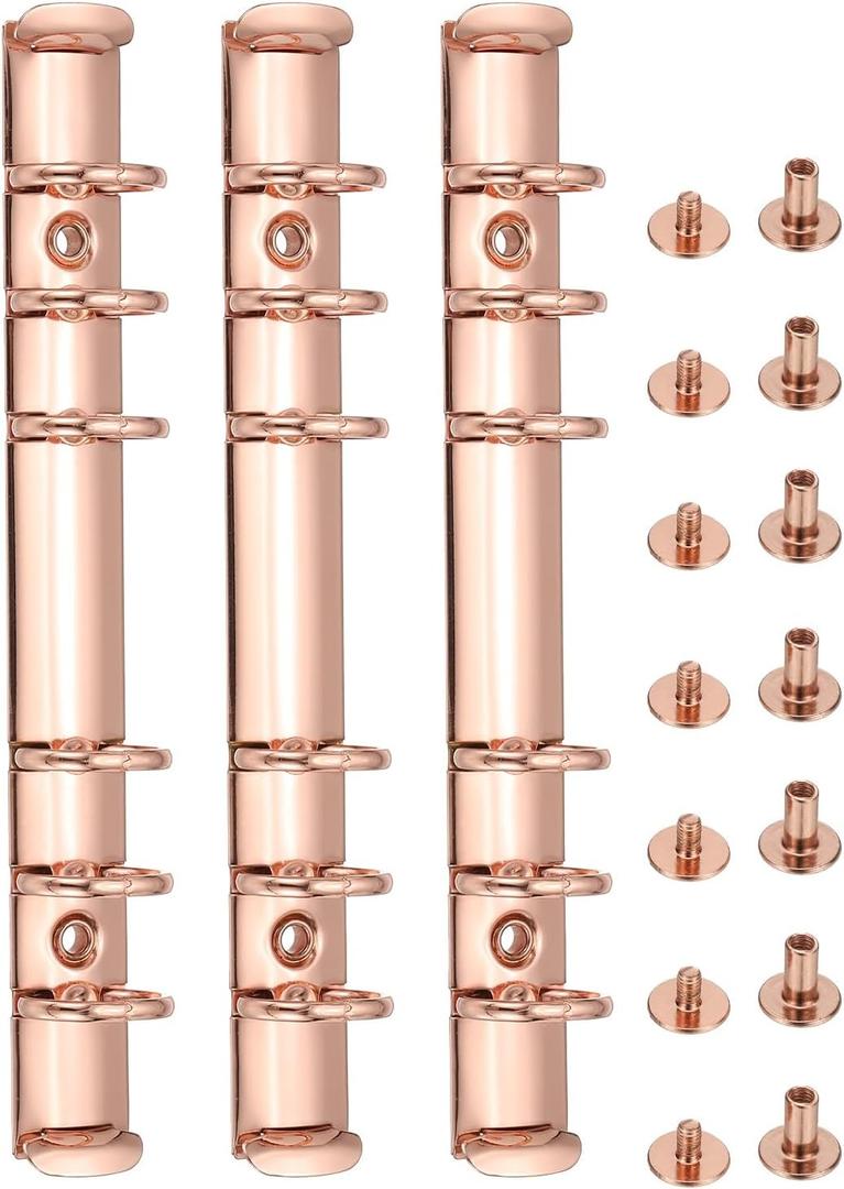 PATIKIL 6 Holes Ring Binder, A6 Notebook 20mm Book Binding Kits Planner Maker Binder Ring Clip Mechanisms with Screw for Journal Bill Paper, Rose Gold, 3 Set