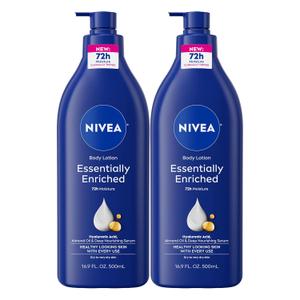 NIVEA Essentially Enriched Body Lotion for Very Dry Skin with Hyaluronic Acid, Almond Oil and Deep Nourishing Serum, 72Hour Body Moisturizer, 16.9 Fl Oz Pump Bottle, Pack of 2