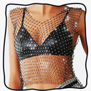 DRESBE womens Hollow Rhinestone Mesh Tank Tops Bikini Concert Party Crop Top, M