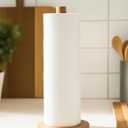 KitchLife Wooden Paper Towel Holder Countertop - Solid Freestanding Paper Towel Dispenser Stand with Anti-Skid Base (Beech Wood Classic Round)