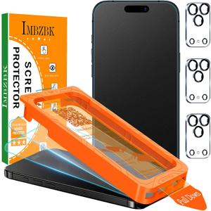 IMBZBK [Auto-Dust Removal] 3 Pack Matte Screen Protector for iPhone 17 Pro [Military Grade] Accessories, Case Friendly Film, 3 Tempered Glass Camera Lens Protector, Anti-Glare, Smooth as Silk